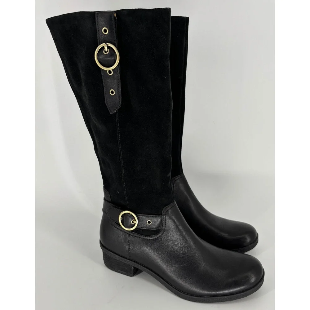 Dansko Dawn Waterproof Tall Boots Black Women Size 41 Leather Suede Buckle
